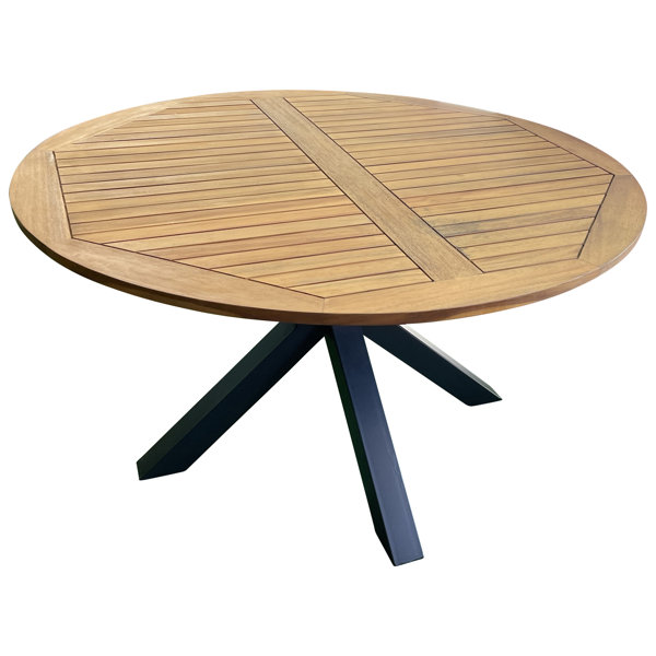 Union Rustic Gartentisch rund 130cm, Stahl + Akazie Wayfair.de